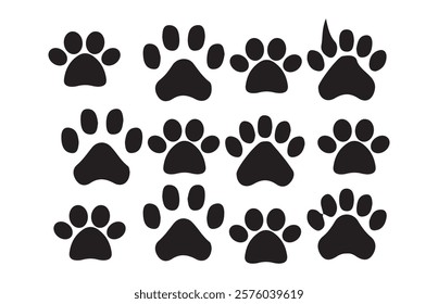 paw icon set vector. dog or cat paw. Animal footprint set of three different style foot marks in black color. Paw icon vector illustration.