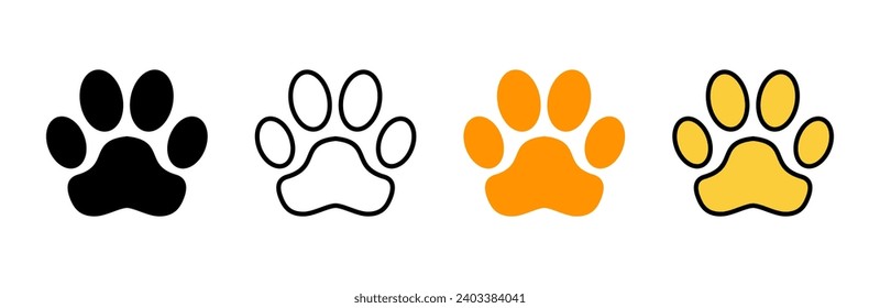 Paw icon set vector. paw print sign and symbol. dog or cat paw