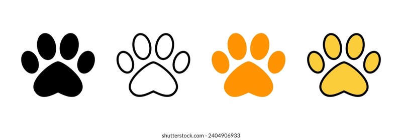 Paw icon set vector. paw print sign and symbol. dog or cat paw