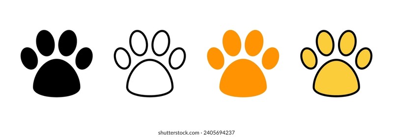 Paw icon set vector. paw print sign and symbol. dog or cat paw
