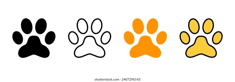Paw icon set vector. paw print sign and symbol. dog or cat paw
