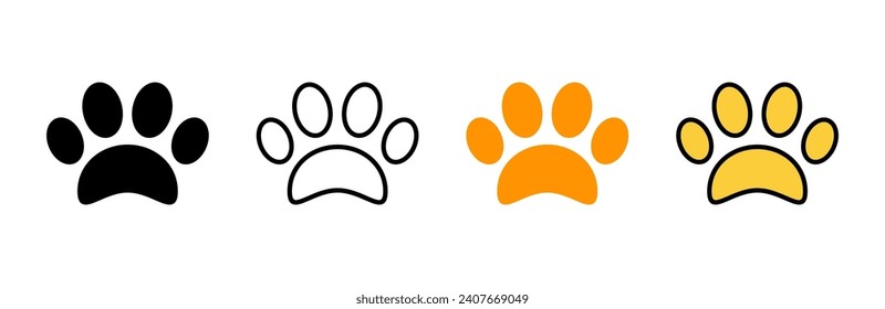 Zeichensatz-Vektorgrafik einfügen. Pfotendruckzeichen und -symbol. Hund- oder Katzenpfeffer