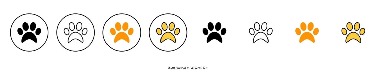 Paw icon set vector. paw print sign and symbol. dog or cat paw