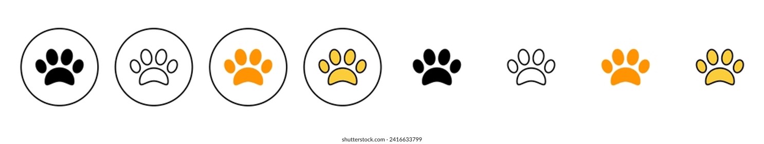 Paw icon set vector. paw print sign and symbol. dog or cat paw