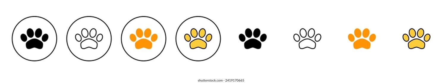 Paw icon set vector. paw print sign and symbol. dog or cat paw