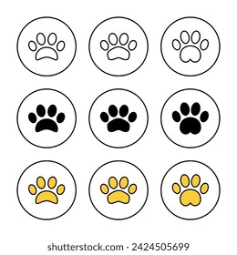 Paw icon set vector. paw print sign and symbol. dog or cat paw
