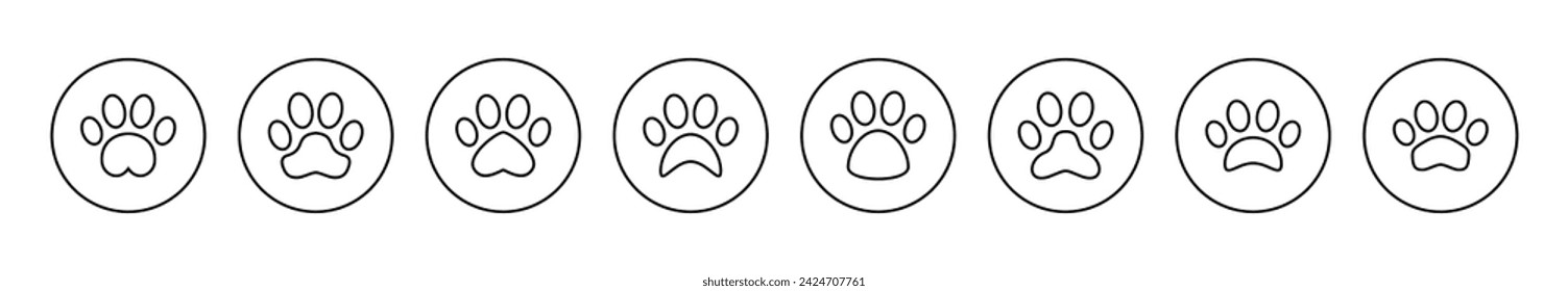 Paw icon set vector. paw print sign and symbol. dog or cat paw