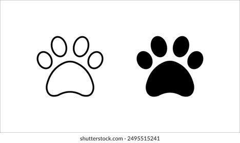 Paw icon set vectors illustration, paw print signs and symbols, dog or cat paw, on a white background.