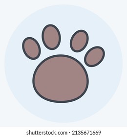 Paw Icon in trendy color mate style isolated on soft blue background