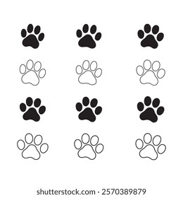 Paw icon vector art illustration on white background. Paw print dog vector art