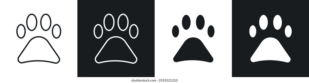 Paw icon vector collection in black and white.