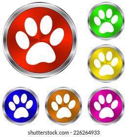 paw icon - vector glossy colourful buttons