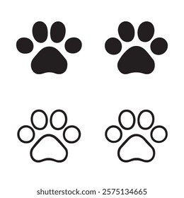 Paw icon vector illustration set. Paw print symbol on white background. dog or cat paw