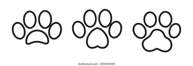 Paw icon vector liner icon, dog or cat paw print icon set vector illustration..eps
