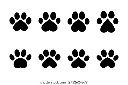 Pfotensymbol, Vektor. Pfotendruckzeichen und -symbol. Hunde- oder Katzenpfote
