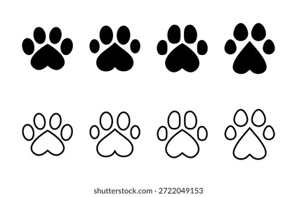 Pfotensymbol, Vektor. Pfotendruckzeichen und -symbol. Hunde- oder Katzenpfote