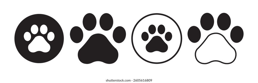 Paw icon vector set. Paw print simple icons. Paw print foot trail. Dog or cat paw print. Vector illustration eps 10