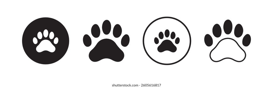Paw icon vector set. Paw print simple icons. Paw print foot trail. Dog or cat paw print. Vector illustration eps 10