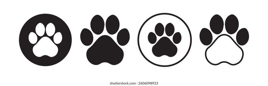 Paw icon vector set. Paw print simple icons. Paw print foot trail. Dog or cat paw print. Vector illustration eps 10