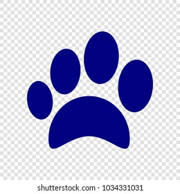 Paw Icon. Veterinary Or Pet Shop Emblem. Vector. Navy Blue Flat Icon On Transparent Background.