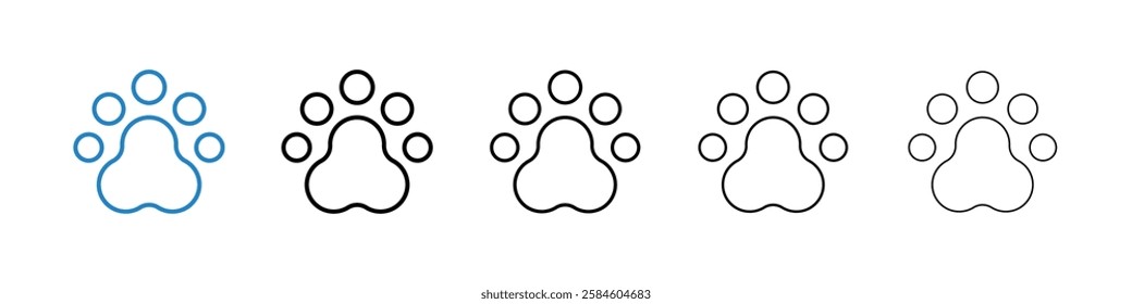 Paw icons in five different stroke sizes