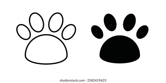 Paw icons pack vectors in black flat and strokes