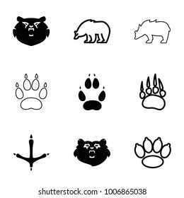 Paw icons. set of 9 editable filled and outline paw icons such as bear