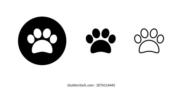 Paw icons set. paw print sign and symbol. dog or cat paw