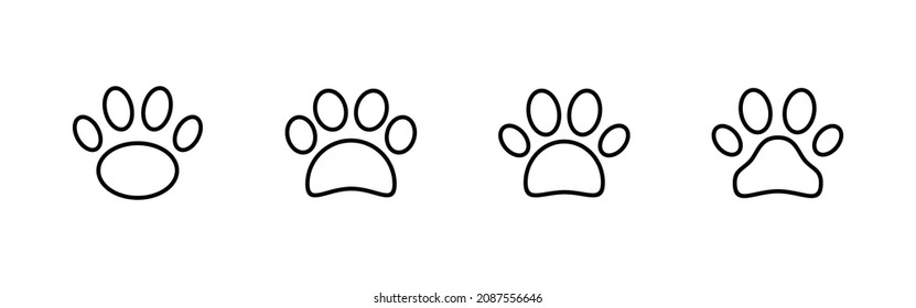 Paw icons set. paw print sign and symbol. dog or cat paw