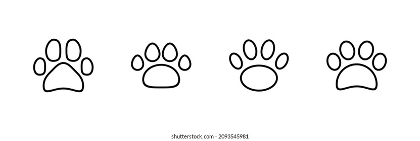 Paw icons set. paw print sign and symbol. dog or cat paw