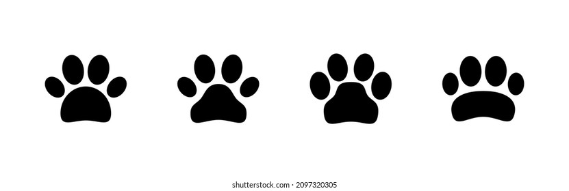 Paw icons set. paw print sign and symbol. dog or cat paw
