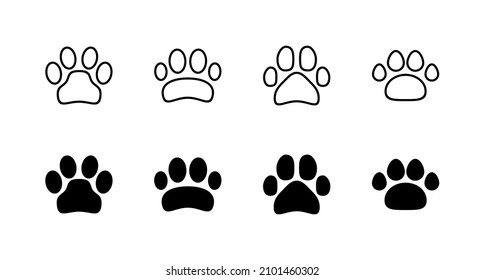 Paw icons set. paw print sign and symbol. dog or cat paw