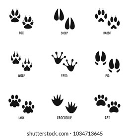 Paw icons set. Simple set of 9 paw vector icons for web isolated on white background