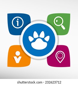 Paw and icons set vector illustration. Modern Flat style 