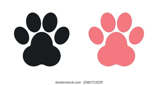 Paw icons set vectors black and colored style