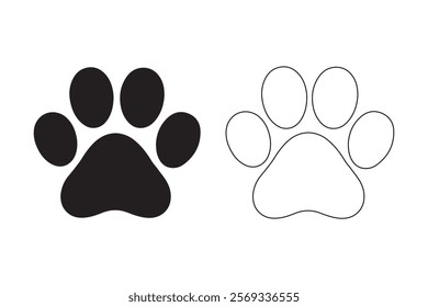 paw icons vector outline art isolated on a white background. Dog paw icons silhouette vector art illustration