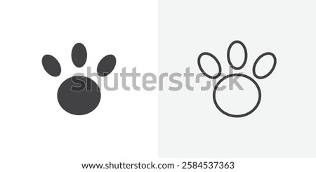 Paw icons vectors illustrations in black fill and liner versions