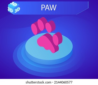 Paw isometric design icon. Vector web illustration. 3d colorful concept