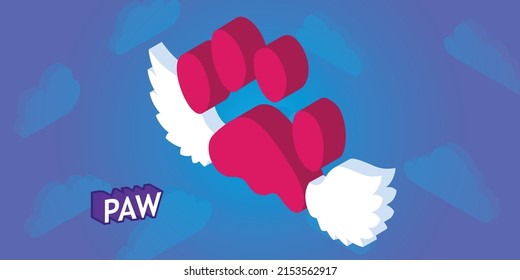 Paw isometric design icon. Vector web illustration. 3d colorful concept