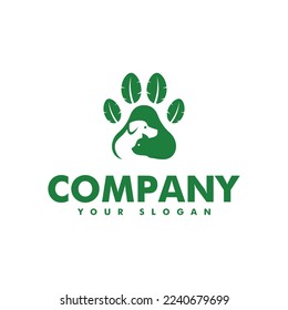 paw and leaf with cat and dog logo icon and vector