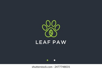 paw with leaf logo design vector silhouette illustration