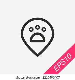 Paw with location icon isolated on background. Vet symbol modern, simple, vector, icon for website design, mobile app, ui. Vector Illustration