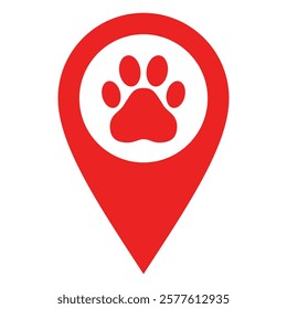Paw and location pin on white