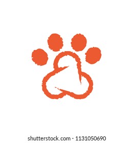 paw logo with brush effect logo icon template