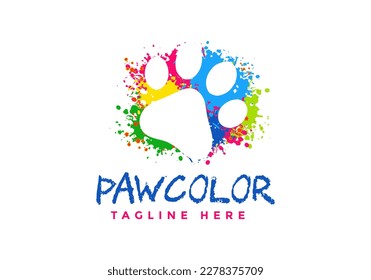 Paw logo with full color spilled paint background.