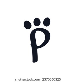 Paw logo icon sign Letter P emblem Hand drawn