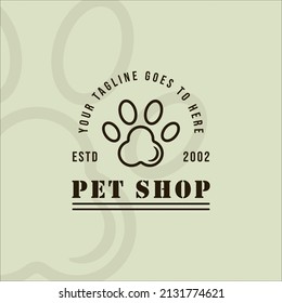 paw logo line art simple vintage vector illustration template icon graphic design. pet shop sign or symbol for business with typography