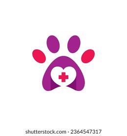 Paw Love Medicine Logo Design. Love Paw Health. Pet Logo