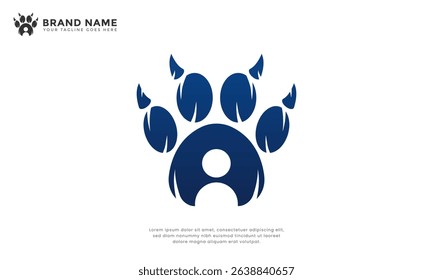 Paw man logo. Symbol of care, rescue, adoption