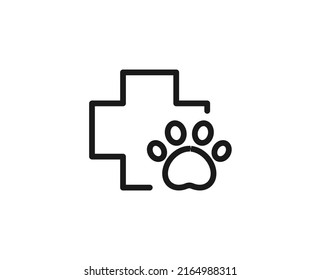 Paw And Medical Cross Line Icon. Vector Symbol In Trendy Flat Style On White Background. Veterinary Sign For Design.